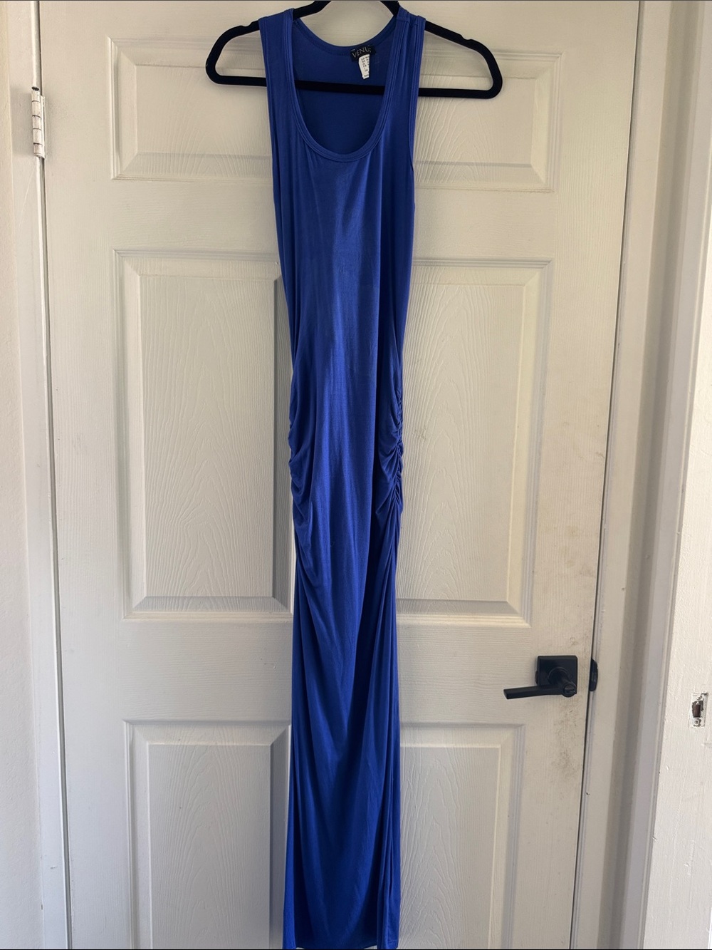 VENUS Royal Blue Sleeveless Maxi Dress with Side Ruching